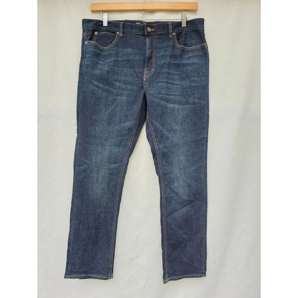 JCrew Mercantile Flex Straight Jeans Mens 36x36 Dark Wash Stretch Denim F4874
